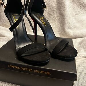 Women's Black High Heel Sandals with Red Sole